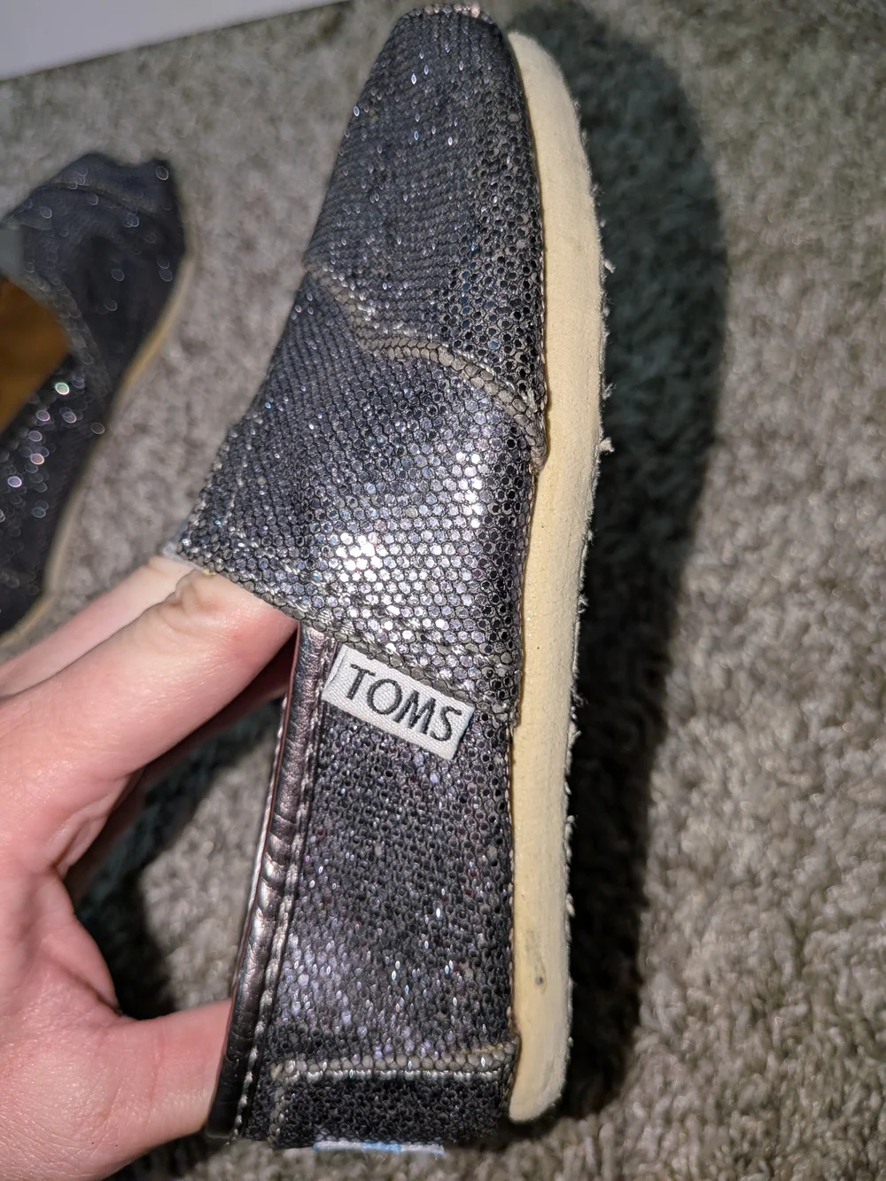 Toms Kids Sparkly Gray Slip-On Shoes